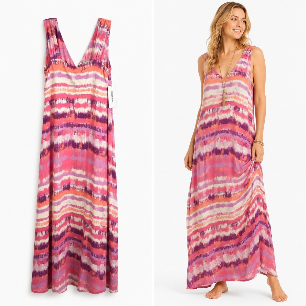 Calvin Klein Womens S Maxi Dress NWT Boho Festival Beach Lagenlook‎ Sleeveless